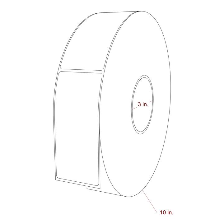 2.25 Inch x 5 Inch Rectangle Inkjet Label Roll - 3 Inch Core - 10 Inch Roll OD - 3D Perspective