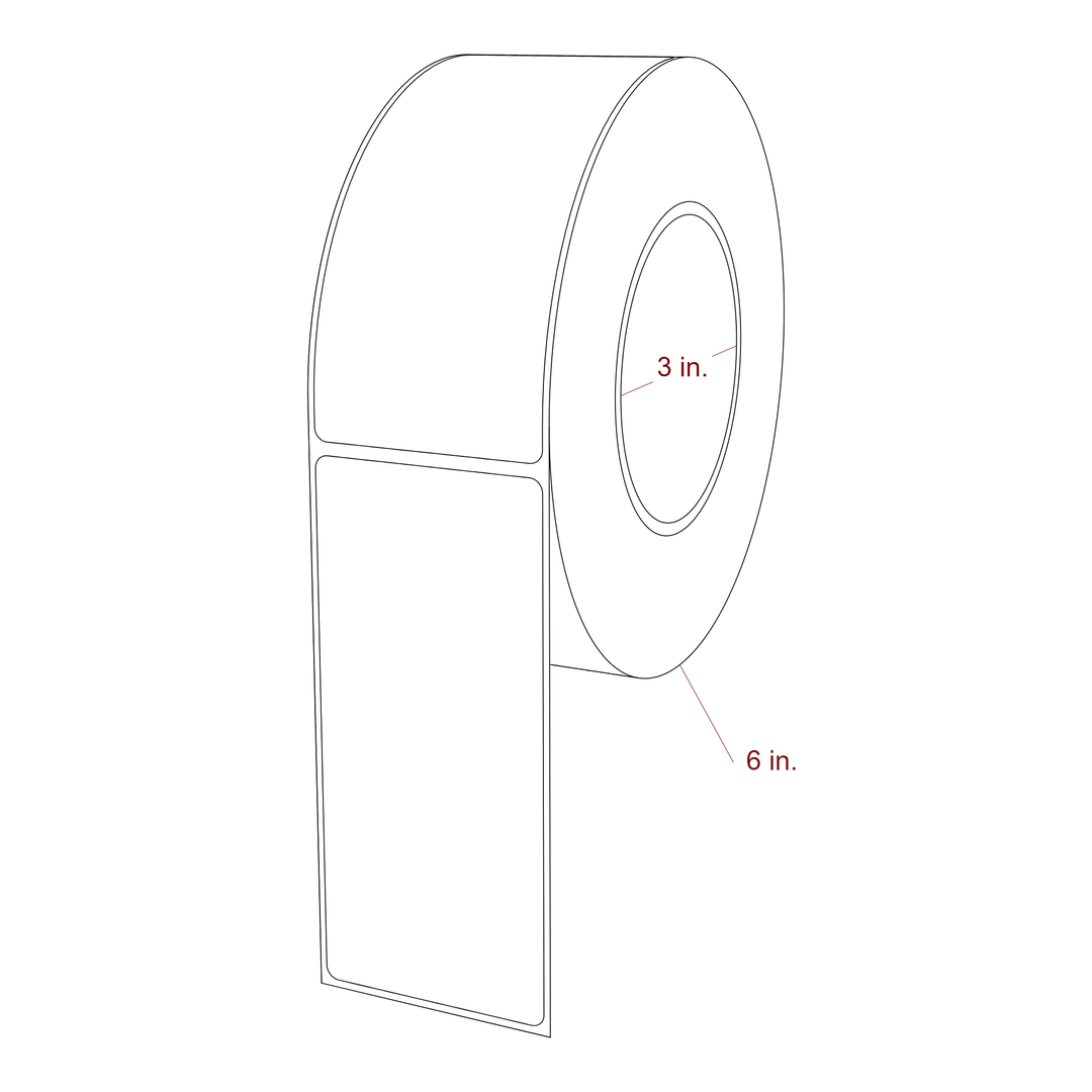 2.25 Inch x 5 Inch Rectangle Inkjet Label Roll - 3 Inch Core - 6 Inch Roll OD - 3D Perspective