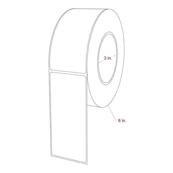 2.25 Inch x 5 Inch Rectangle Inkjet Label Roll - 3 Inch Core - 6 Inch Roll OD - 3D Perspective