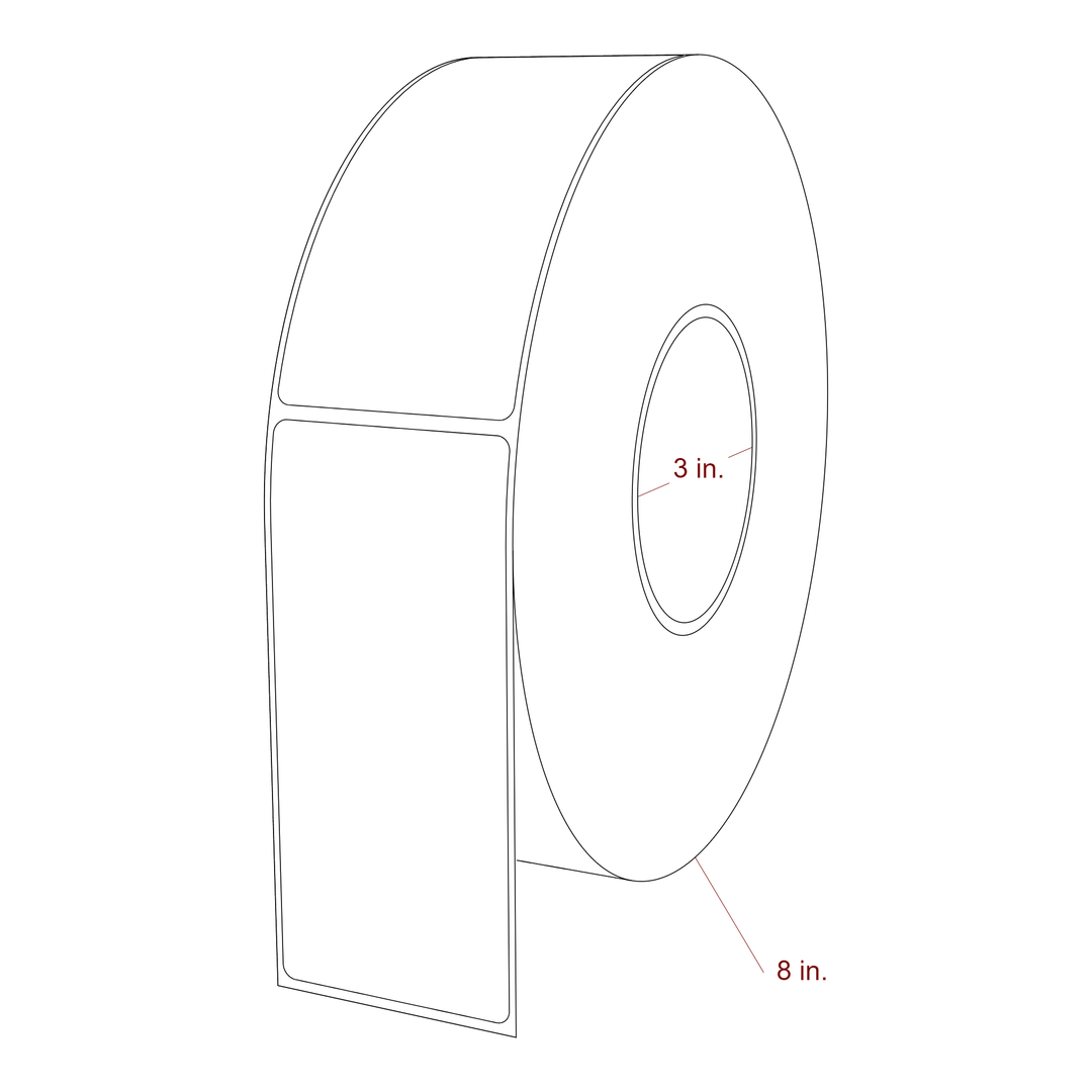 2.25 Inch x 5 Inch Rectangle Inkjet Label Roll - 3 Inch Core - 8 Inch Roll OD - 3D Perspective