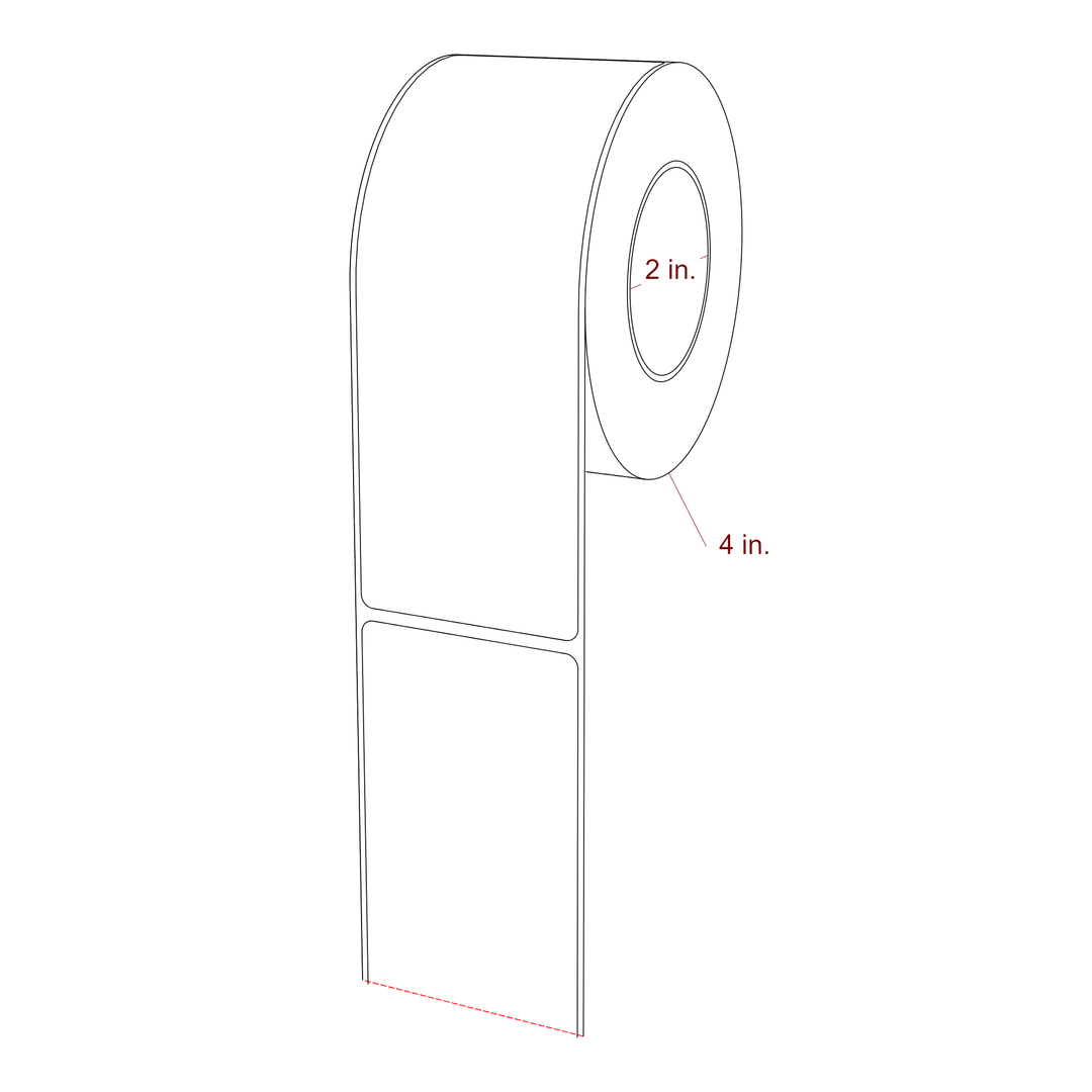 2.25 Inch x 6.25 Inch Rectangle Inkjet Label Roll - 2 Inch Core - 4 Inch Roll OD - 3D Perspective