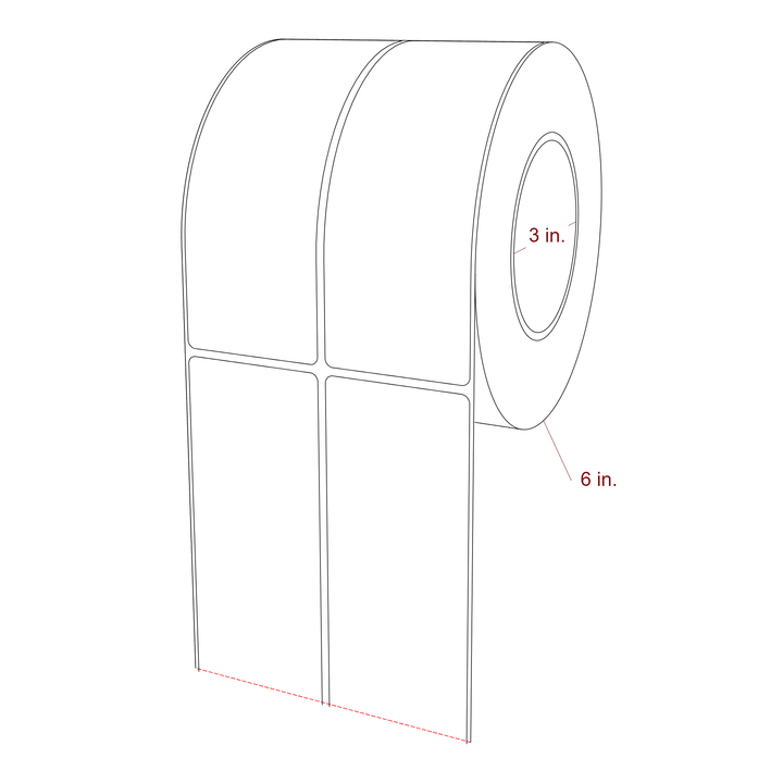 2.25 Inch x 6.25 Inch Rectangle Inkjet Label Roll - 3 Inch Core - 6 Inch Roll OD - 2Up - 3D Perspective