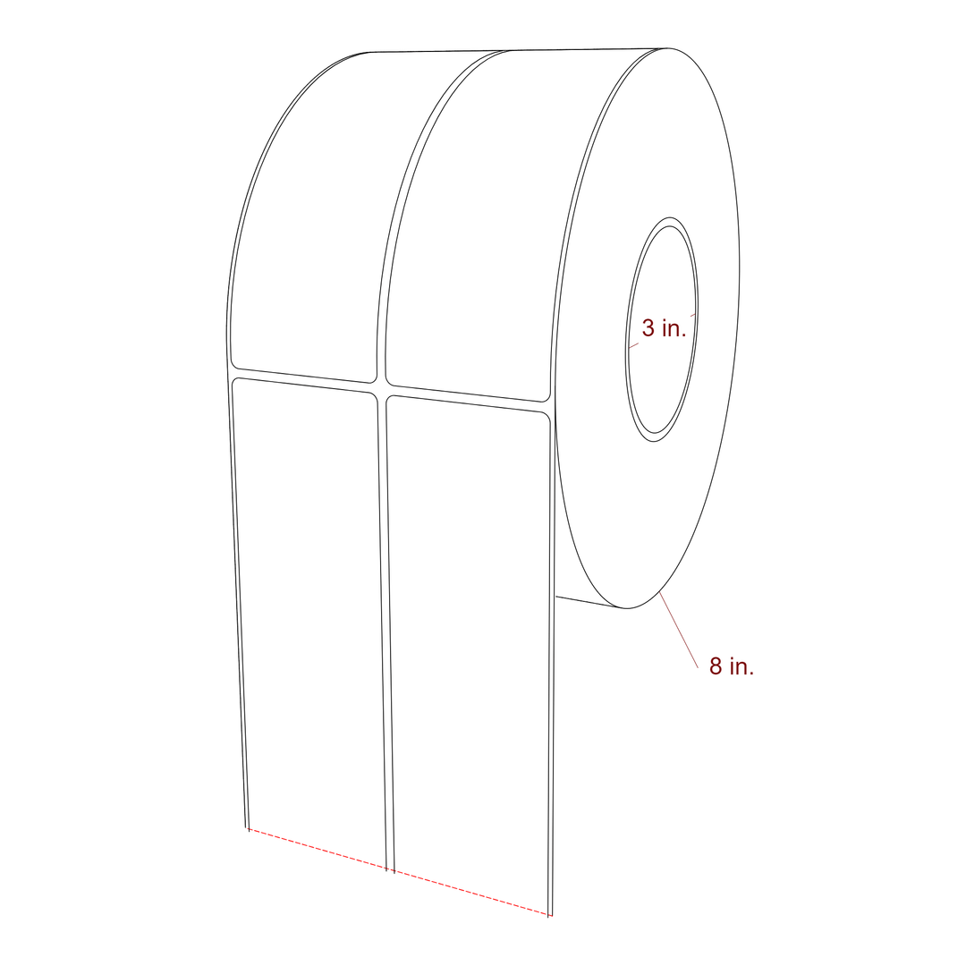 2.25 Inch x 6.25 Inch Rectangle Inkjet Label Roll - 3 Inch Core - 8 Inch Roll OD - 2Up - 3D Perspective