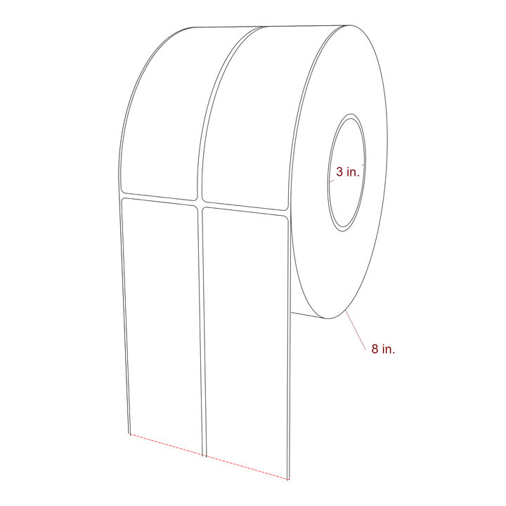 2.25 Inch x 6.25 Inch Rectangle Inkjet Label Roll - 3 Inch Core - 8 Inch Roll OD - 2Up - 3D Perspective