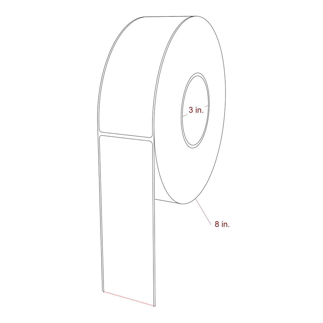 2.25 Inch x 6.375 Inch Rectangle Inkjet Label Roll - 3 Inch Core - 8 Inch Roll OD - 3D Perspective
