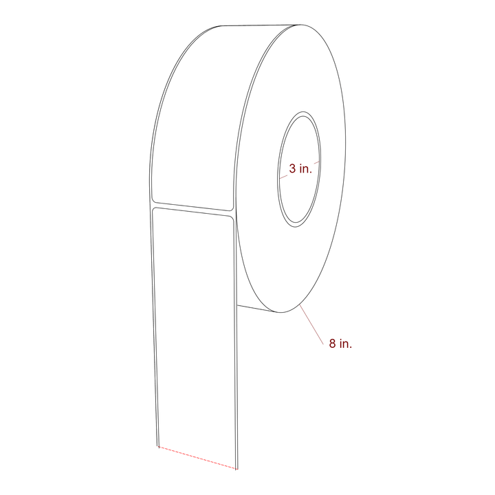 2.25 Inch x 6.375 Inch Rectangle Inkjet Label Roll - 3 Inch Core - 8 Inch Roll OD - 3D Perspective