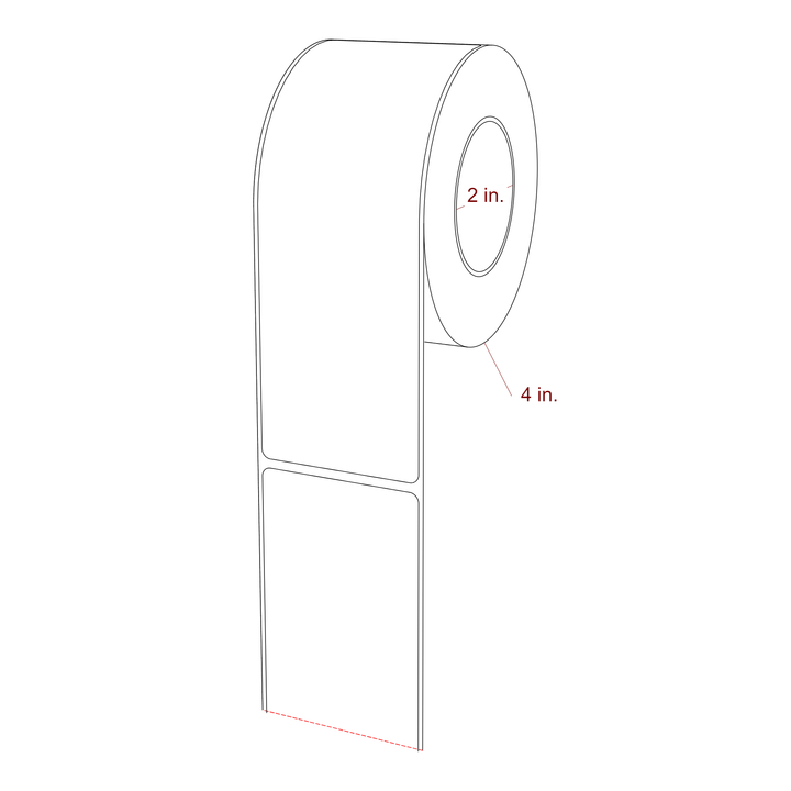 2.25 Inch x 6.5 Inch Rectangle Inkjet Label Roll - 2 Inch Core - 4 Inch Roll OD - 3D Perspective