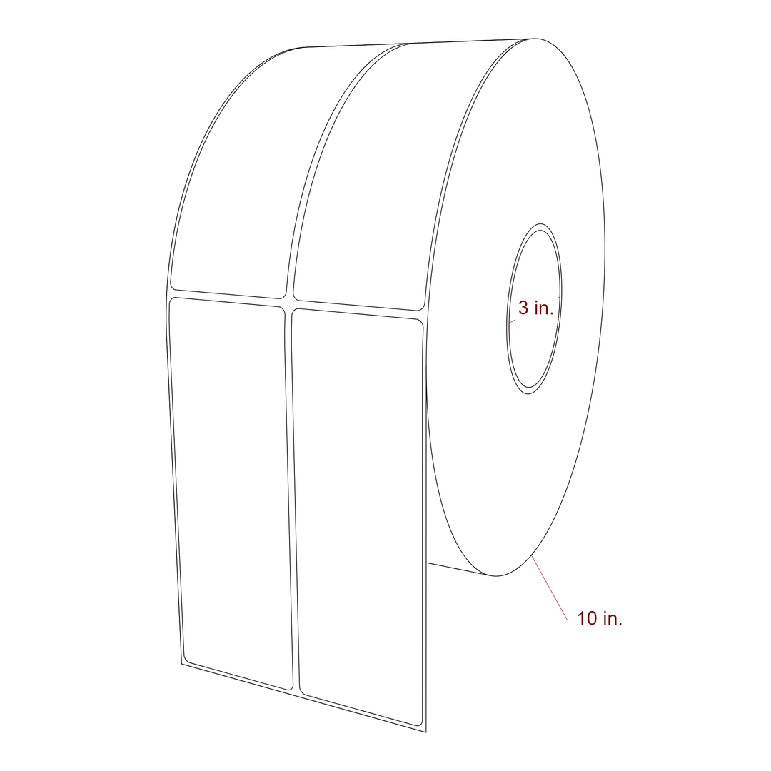 2.25 Inch x 6.5 Inch Rectangle Inkjet Label Roll - 3 Inch Core - 10 Inch Roll OD - 2Up - 3D Perspective
