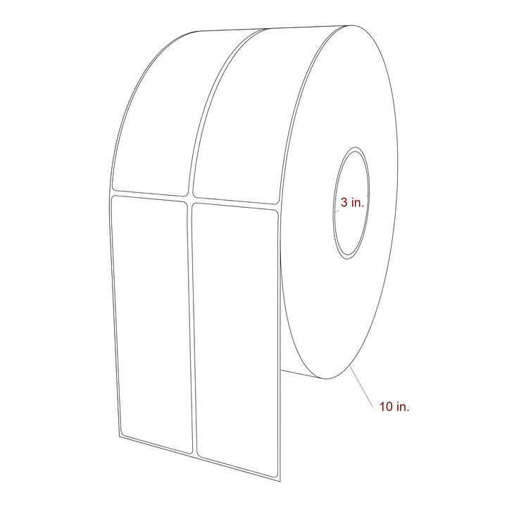 2.25 Inch x 6.5 Inch Rectangle Inkjet Label Roll - 3 Inch Core - 10 Inch Roll OD - 2Up - 3D Perspective