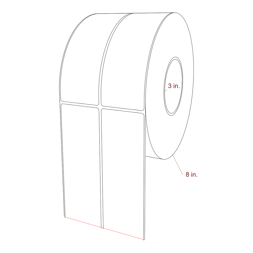 2.25 Inch x 6.5 Inch Rectangle Inkjet Label Roll - 3 Inch Core - 8 Inch Roll OD - 2Up - 3D Perspective