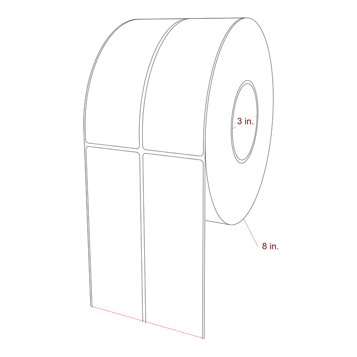 2.25 Inch x 6.5 Inch Rectangle Inkjet Label Roll - 3 Inch Core - 8 Inch Roll OD - 2Up - 3D Perspective