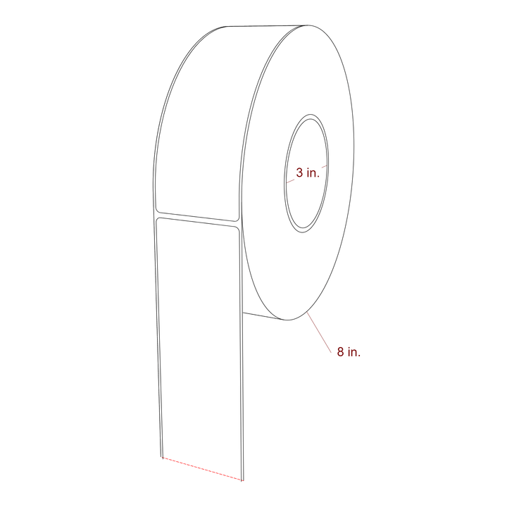 2.25 Inch x 6.5 Inch Rectangle Inkjet Label Roll - 3 Inch Core - 8 Inch Roll OD - 3D Perspective