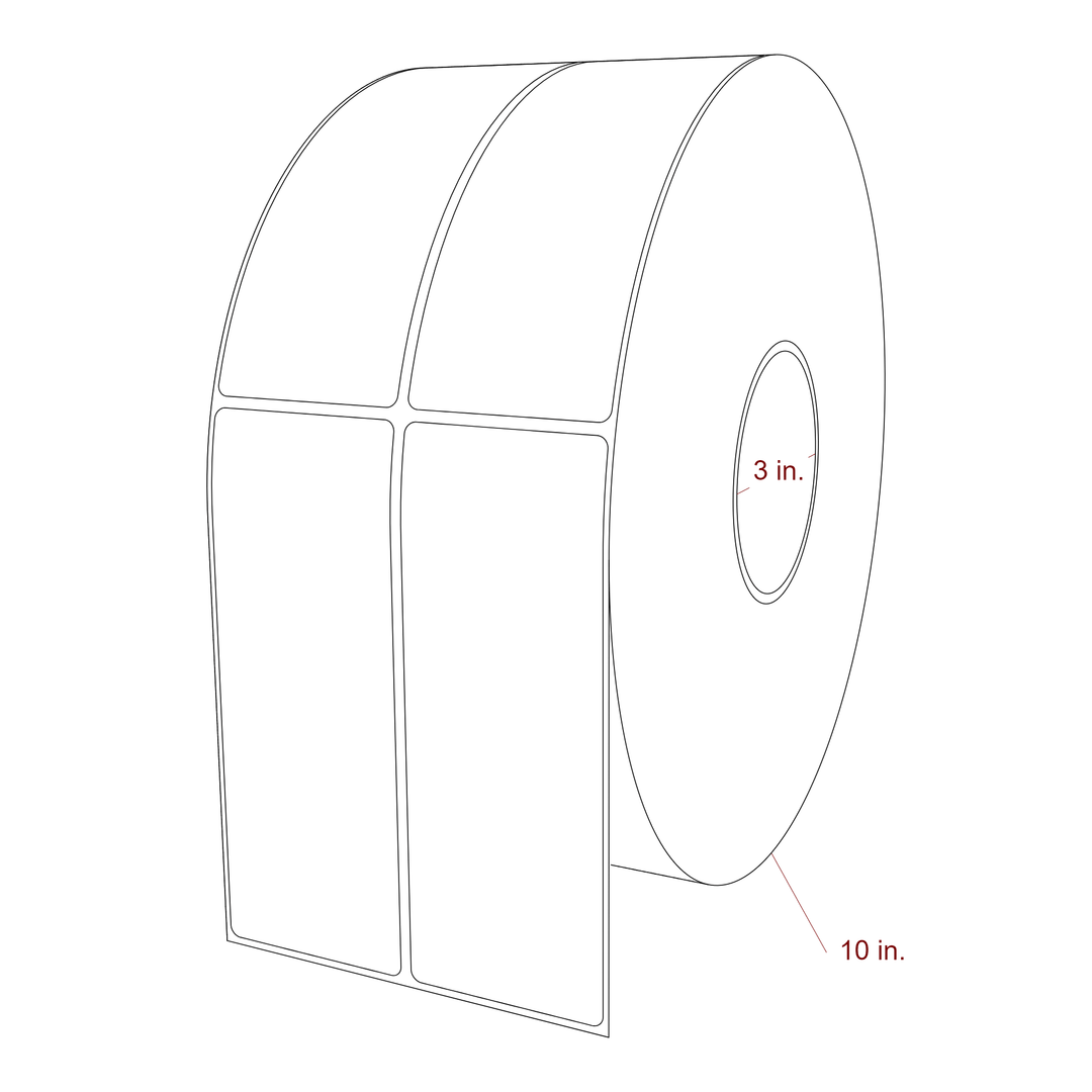 2.25 Inch x 6 Inch Rectangle Inkjet Label Roll - 3 Inch Core - 10 Inch Roll OD - 2Up - 3D Perspective