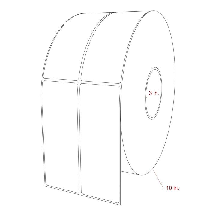 2.25 Inch x 6 Inch Rectangle Inkjet Label Roll - 3 Inch Core - 10 Inch Roll OD - 2Up - 3D Perspective