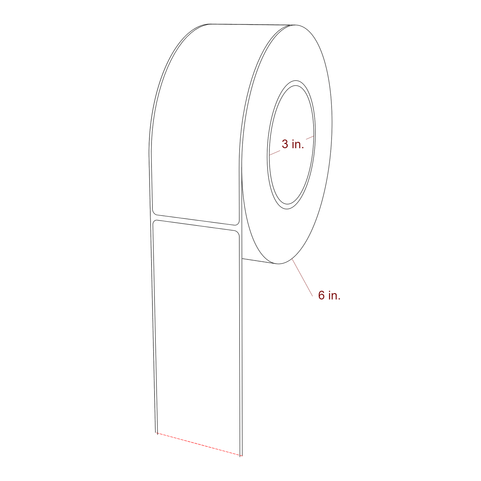 2.25 Inch x 6 Inch Rectangle Inkjet Label Roll - 3 Inch Core - 6 Inch Roll OD - 3D Perspective