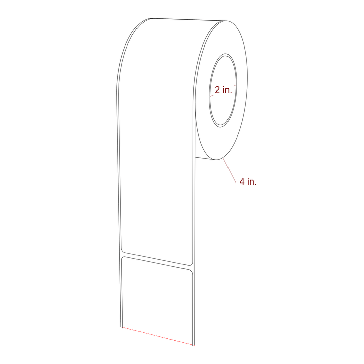 2.25 Inch x 7.75 Inch Rectangle Inkjet Label Roll - 2 Inch Core - 4 Inch Roll OD - 3D Perspective