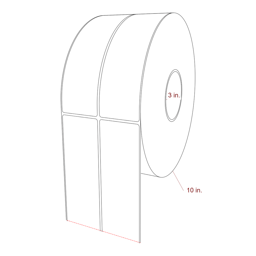 2.25 Inch x 7.75 Inch Rectangle Inkjet Label Roll - 3 Inch Core - 10 Inch Roll OD - 2Up - 3D Perspective
