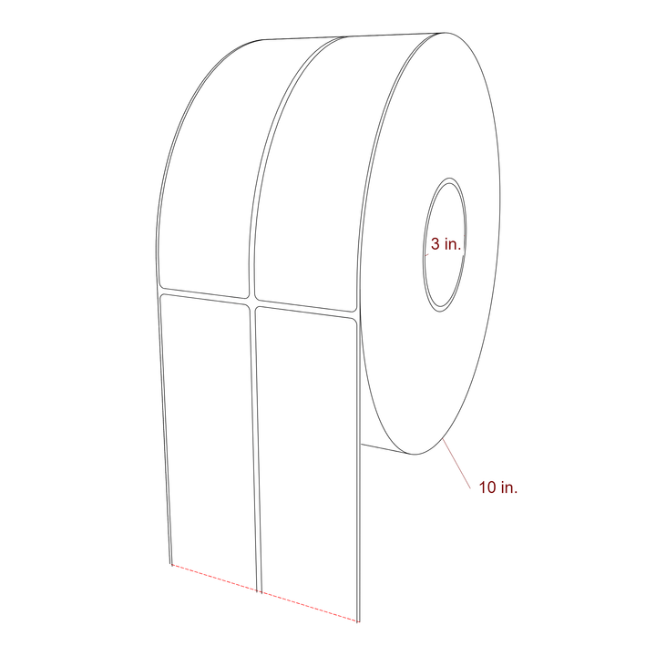 2.25 Inch x 7.75 Inch Rectangle Inkjet Label Roll - 3 Inch Core - 10 Inch Roll OD - 2Up - 3D Perspective