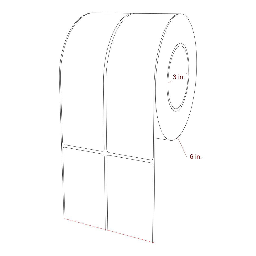 2.25 Inch x 7.75 Inch Rectangle Inkjet Label Roll - 3 Inch Core - 6 Inch Roll OD - 2Up - 3D Perspective