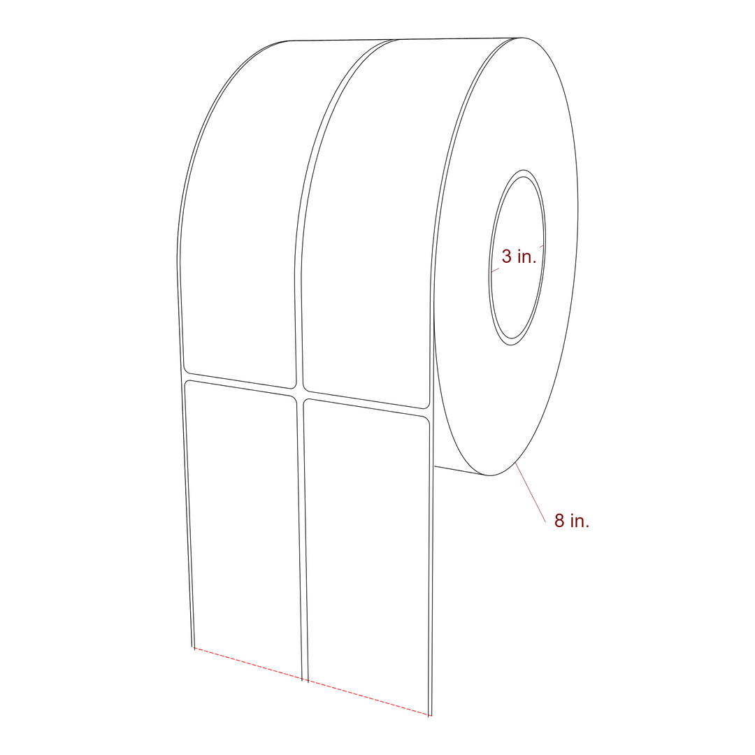 2.25 Inch x 7.75 Inch Rectangle Inkjet Label Roll - 3 Inch Core - 8 Inch Roll OD - 2Up - 3D Perspective