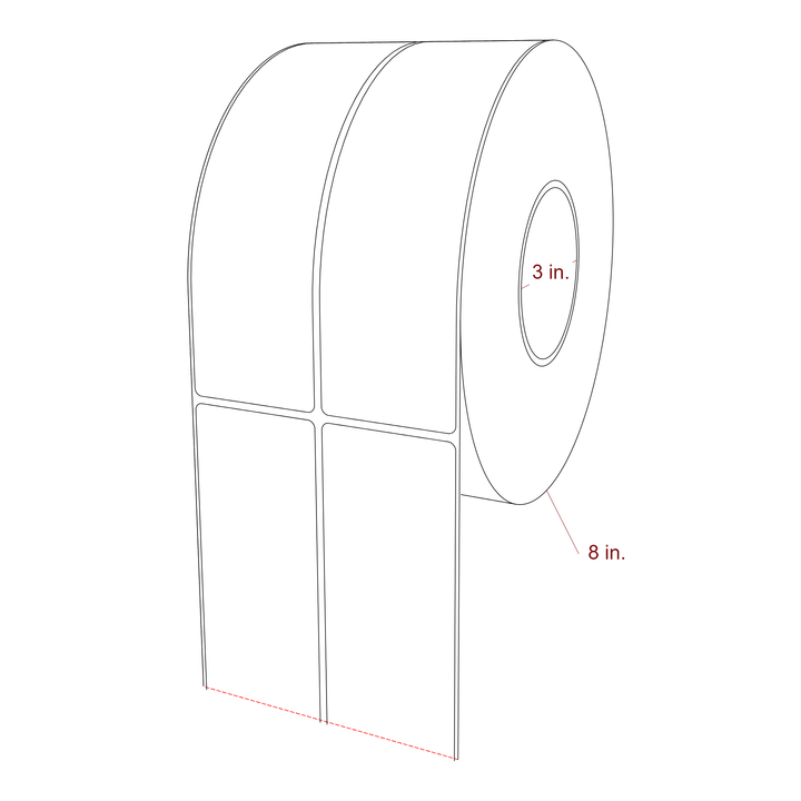 2.25 Inch x 7.75 Inch Rectangle Inkjet Label Roll - 3 Inch Core - 8 Inch Roll OD - 2Up - 3D Perspective
