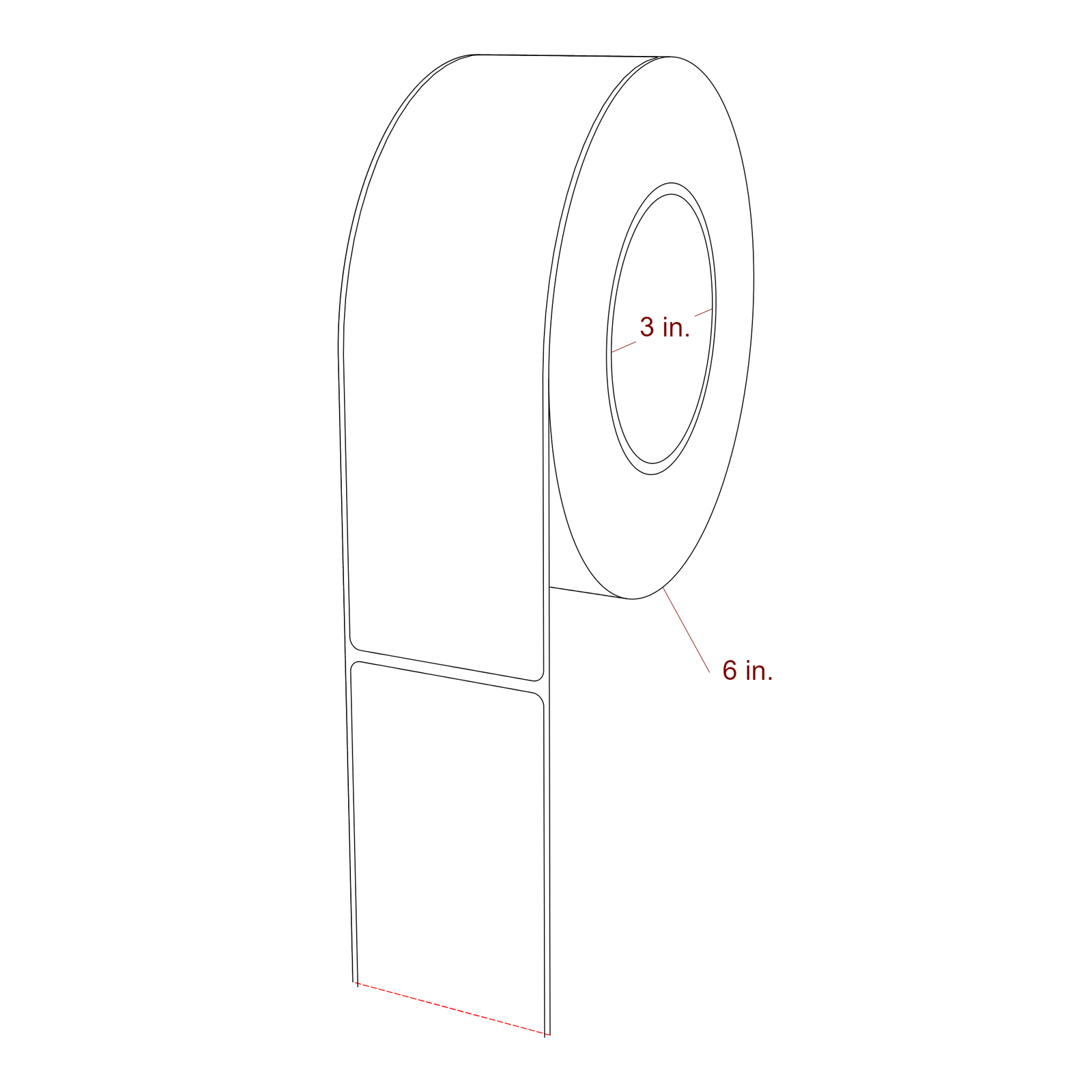 2.25 Inch x 7.75 Inch Rectangle Inkjet Label Roll - 3 Inch Core - 6 Inch Roll OD - 3D Perspective