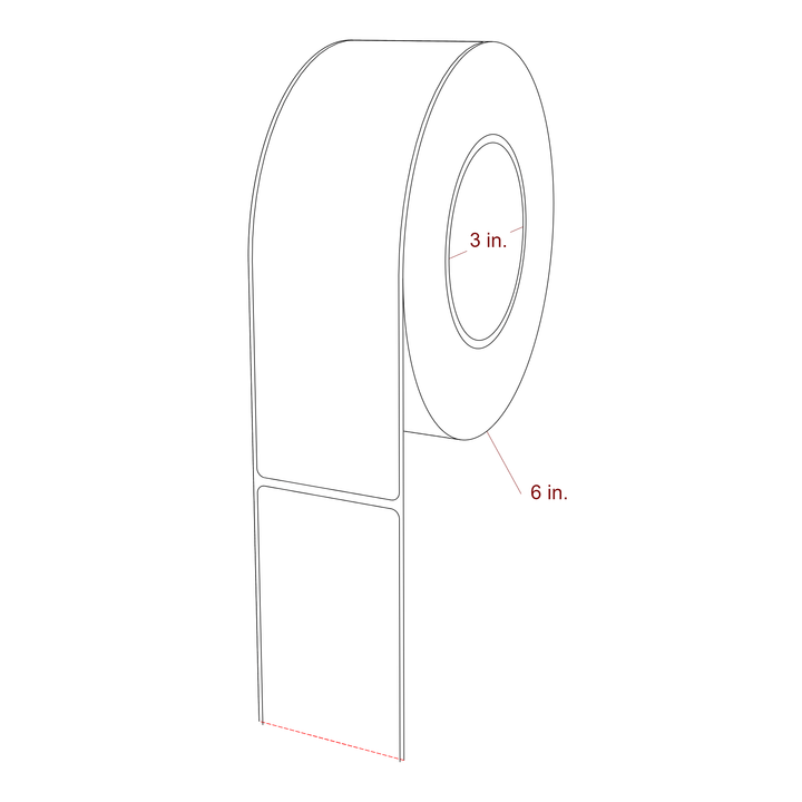 2.25 Inch x 7.75 Inch Rectangle Inkjet Label Roll - 3 Inch Core - 6 Inch Roll OD - 3D Perspective