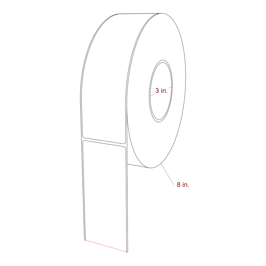 2.25 Inch x 7.75 Inch Rectangle Inkjet Label Roll - 3 Inch Core - 8 Inch Roll OD - 3D Perspective