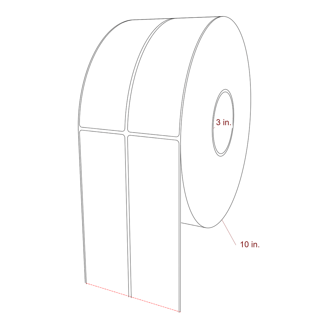 2.25 Inch x 7 Inch Rectangle Inkjet Label Roll - 3 Inch Core - 10 Inch Roll OD - 2Up - 3D Perspective