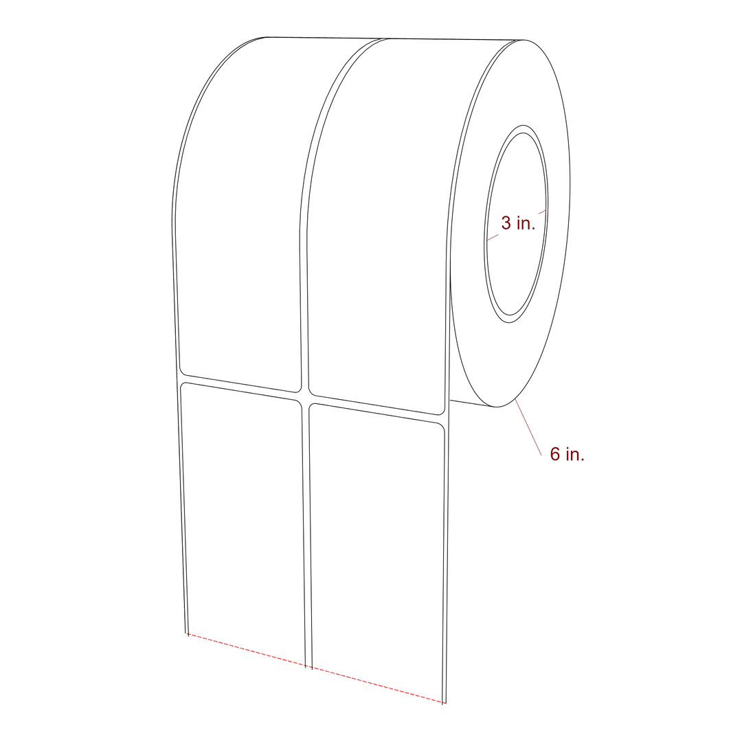 2.25 Inch x 7 Inch Rectangle Inkjet Label Roll - 3 Inch Core - 6 Inch Roll OD - 2Up - 3D Perspective