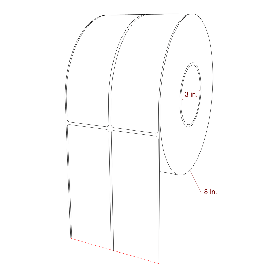 2.25 Inch x 7 Inch Rectangle Inkjet Label Roll - 3 Inch Core - 8 Inch Roll OD - 2Up - 3D Perspective