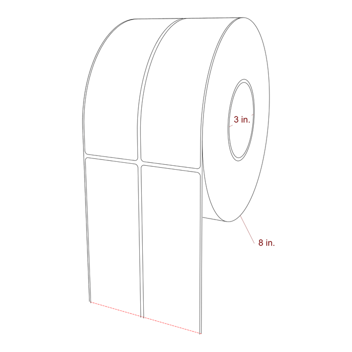 2.25 Inch x 7 Inch Rectangle Inkjet Label Roll - 3 Inch Core - 8 Inch Roll OD - 2Up - 3D Perspective