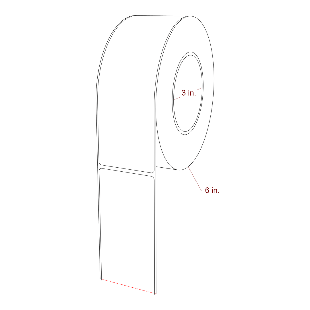 2.25 Inch x 7 Inch Rectangle Inkjet Label Roll - 3 Inch Core - 6 Inch Roll OD - 3D Perspective