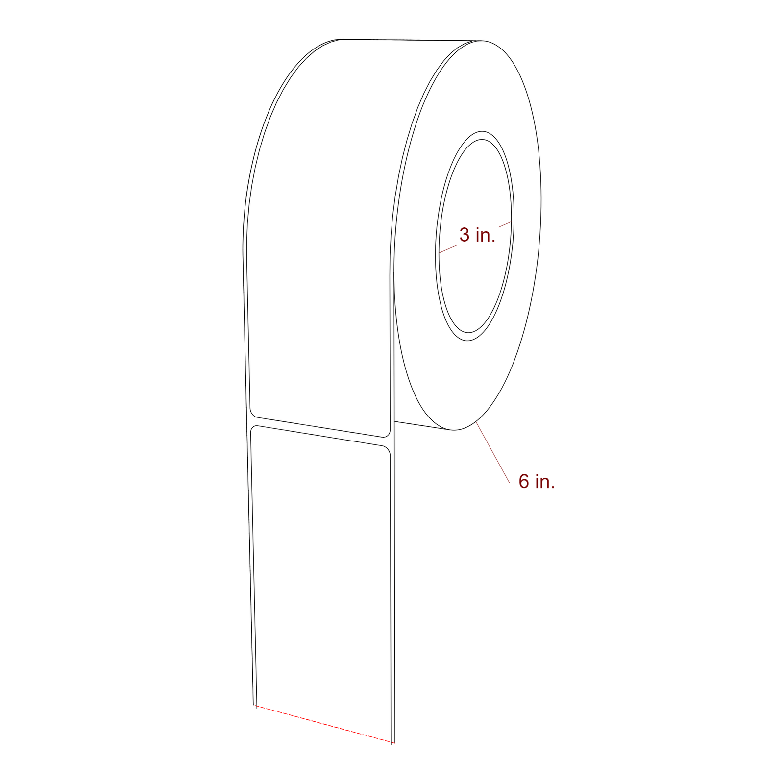 2.25 Inch x 7 Inch Rectangle Inkjet Label Roll - 3 Inch Core - 6 Inch Roll OD - 3D Perspective