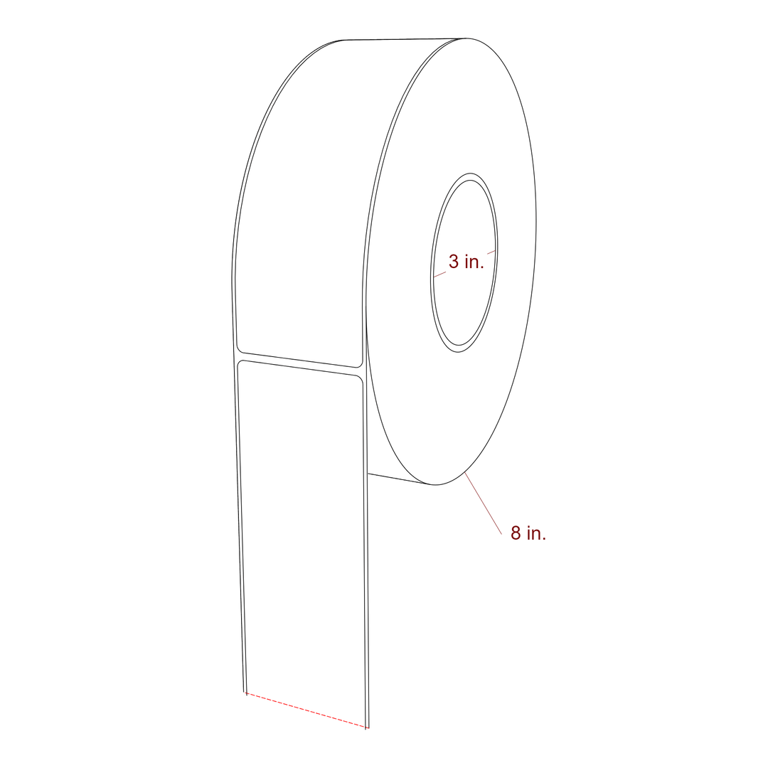 2.25 Inch x 7 Inch Rectangle Inkjet Label Roll - 3 Inch Core - 8 Inch Roll OD - 3D Perspective