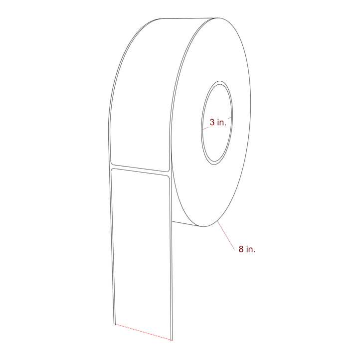 2.25 Inch x 7 Inch Rectangle Inkjet Label Roll - 3 Inch Core - 8 Inch Roll OD - 3D Perspective