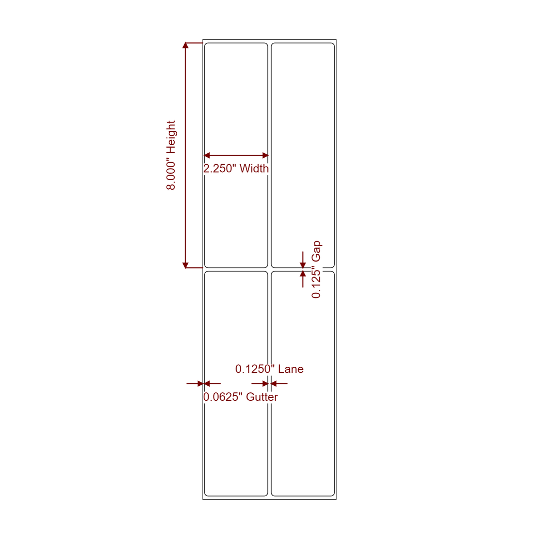 2.25 Inch x 8 Inch Rectangle Inkjet Label Roll - 2Up - 2D Drawing