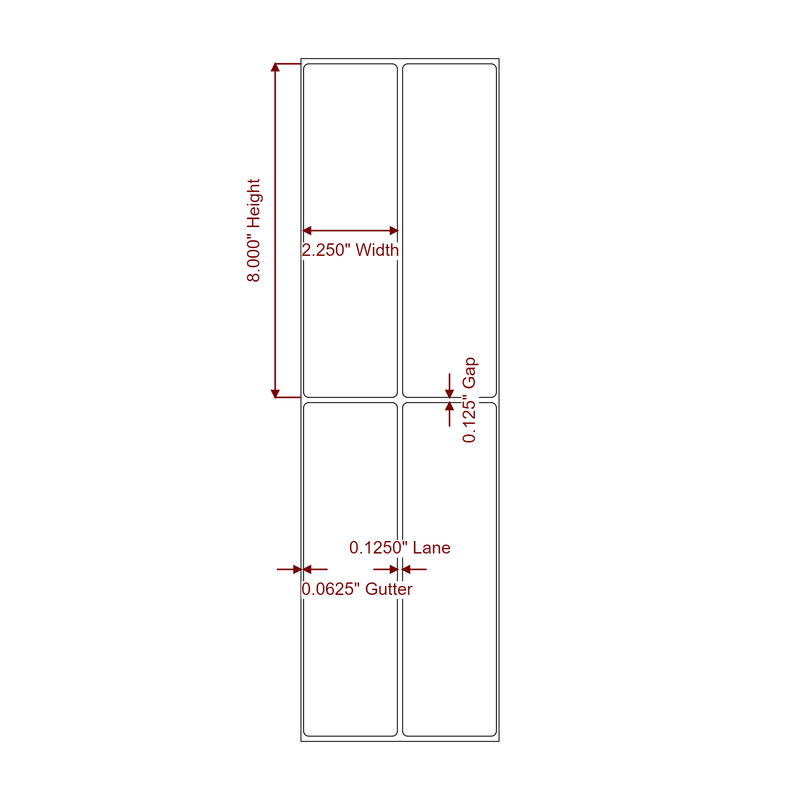 2.25" x 8" Inkjet Label Rolls | 2-Up | Fits Epson ColorWorks, VIPColor & Primera - Label Diagram
