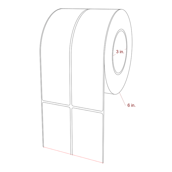 2.25 Inch x 8 Inch Rectangle Inkjet Label Roll - 3 Inch Core - 6 Inch Roll OD - 2Up - 3D Perspective