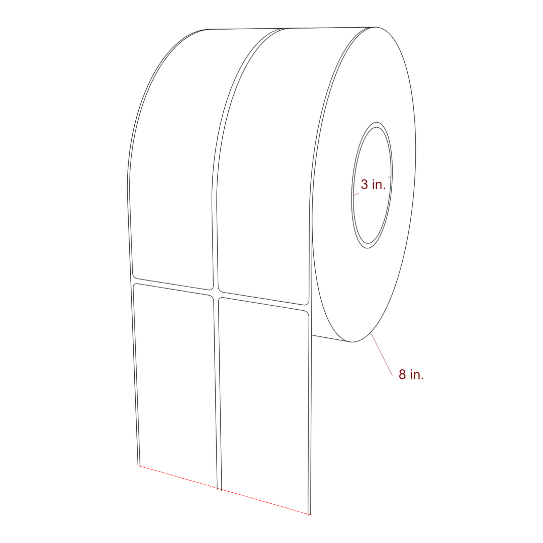 2.25 Inch x 8 Inch Rectangle Inkjet Label Roll - 3 Inch Core - 8 Inch Roll OD - 2Up - 3D Perspective