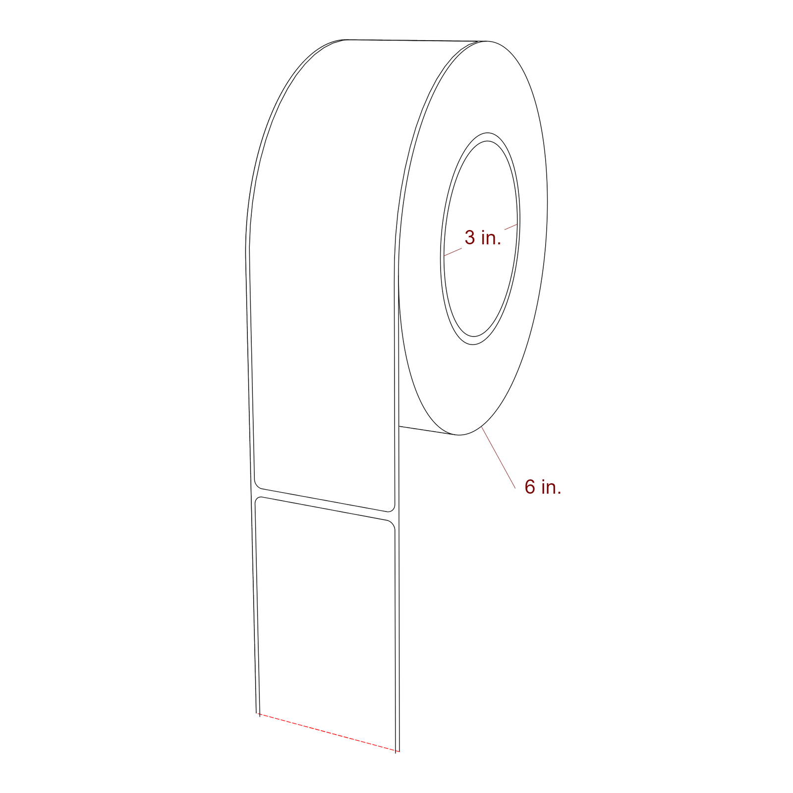 2.25 Inch x 8 Inch Rectangle Inkjet Label Roll - 3 Inch Core - 6 Inch Roll OD - 3D Perspective