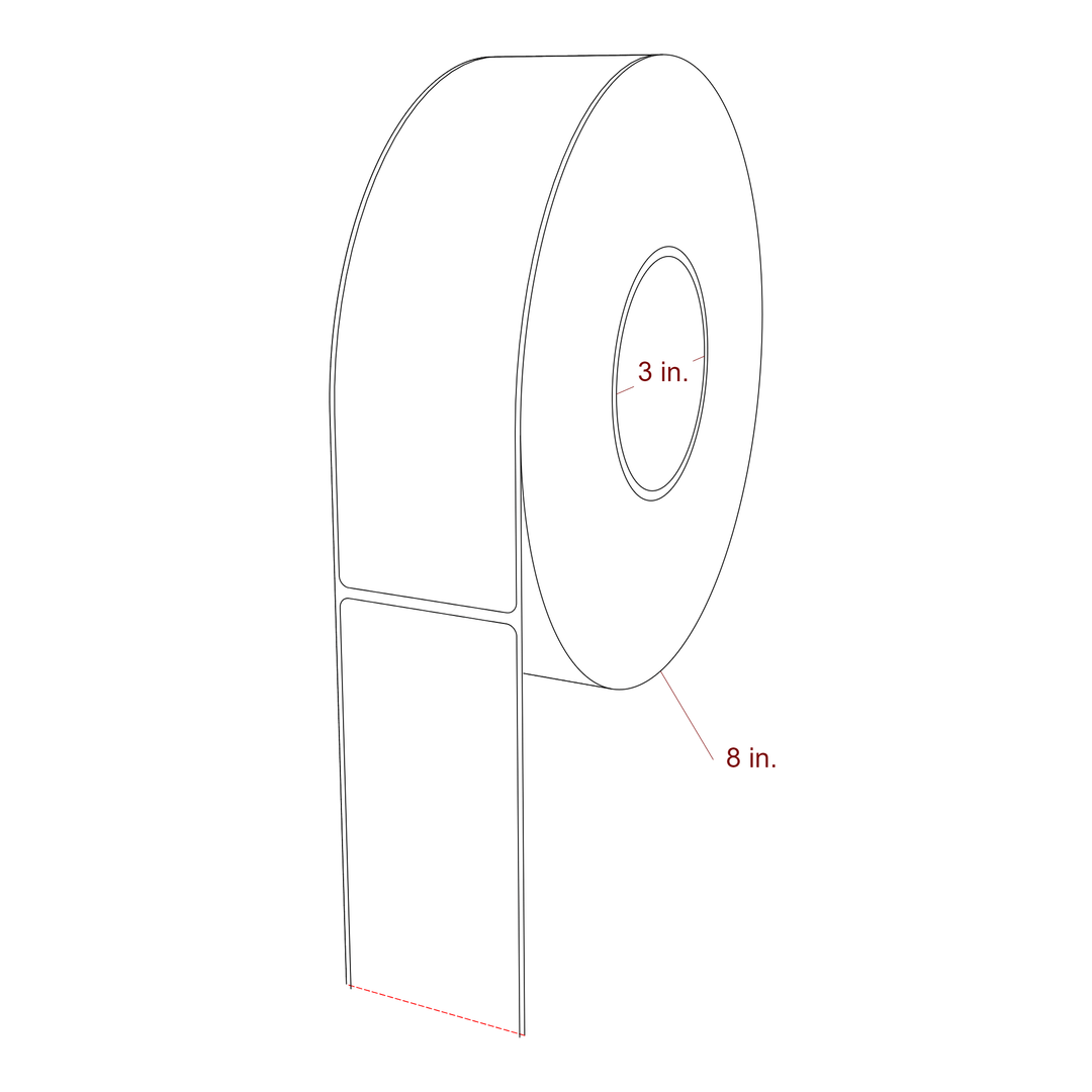 2.25 Inch x 8 Inch Rectangle Inkjet Label Roll - 3 Inch Core - 8 Inch Roll OD - 3D Perspective