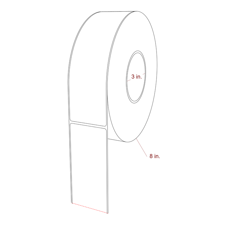 2.25 Inch x 8 Inch Rectangle Inkjet Label Roll - 3 Inch Core - 8 Inch Roll OD - 3D Perspective