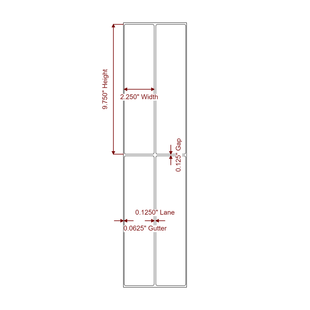 2.25 Inch x 9.75 Inch Rectangle Inkjet Label Roll - 2Up - 2D Drawing