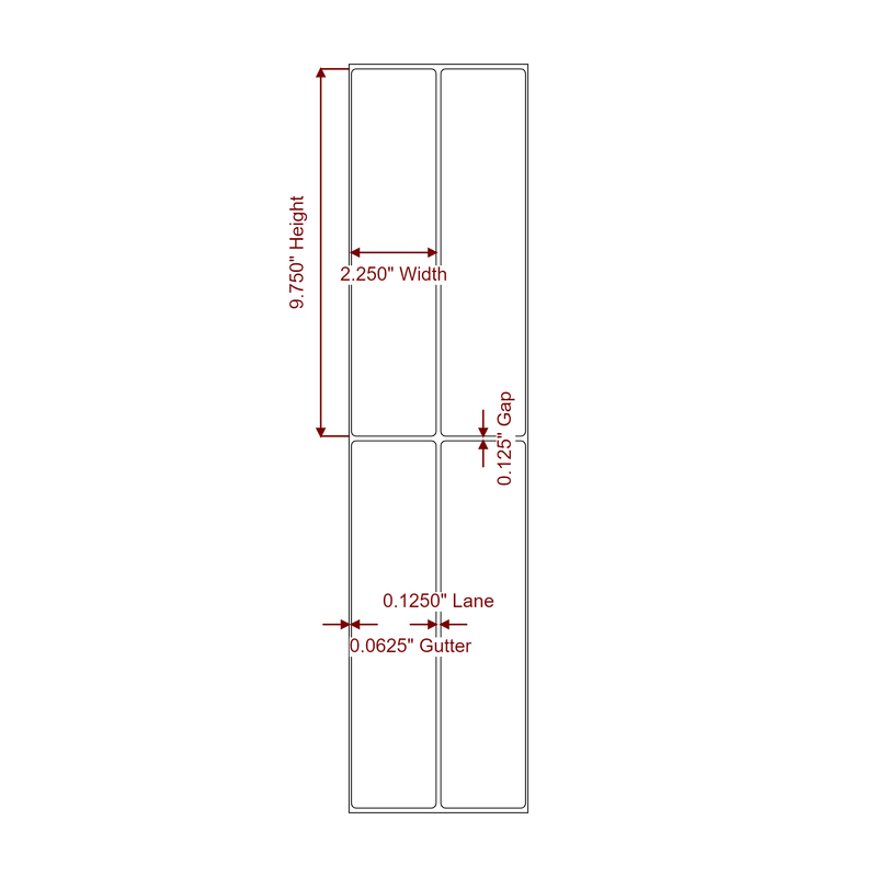 2.25" x 9.75" Inkjet Label Rolls | 2-Up | Fits Epson ColorWorks, VIPColor & Primera - Label Diagram
