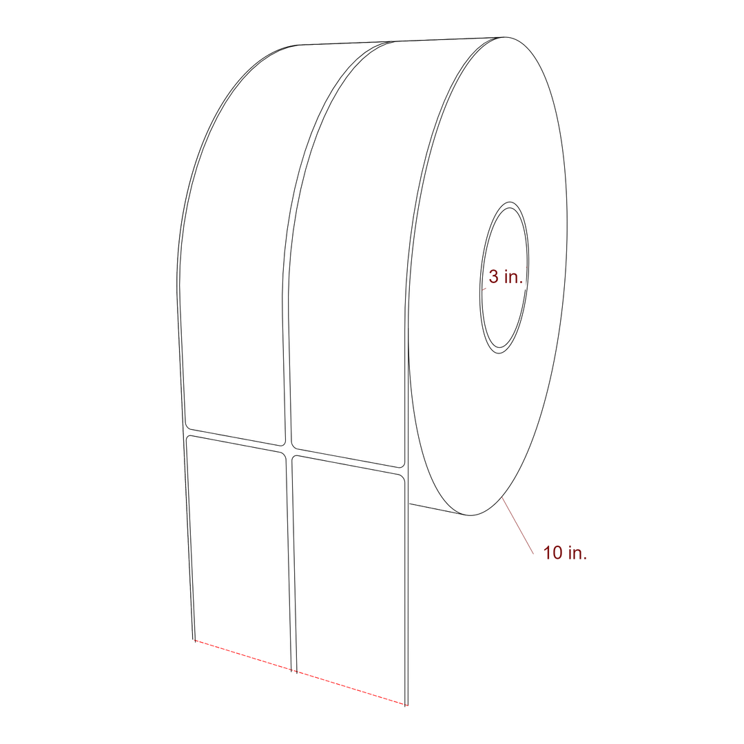 2.25 Inch x 9.75 Inch Rectangle Inkjet Label Roll - 3 Inch Core - 10 Inch Roll OD - 2Up - 3D Perspective