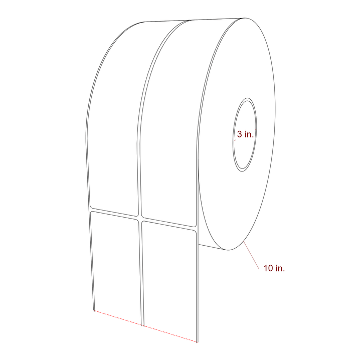 2.25 Inch x 9.75 Inch Rectangle Inkjet Label Roll - 3 Inch Core - 10 Inch Roll OD - 2Up - 3D Perspective
