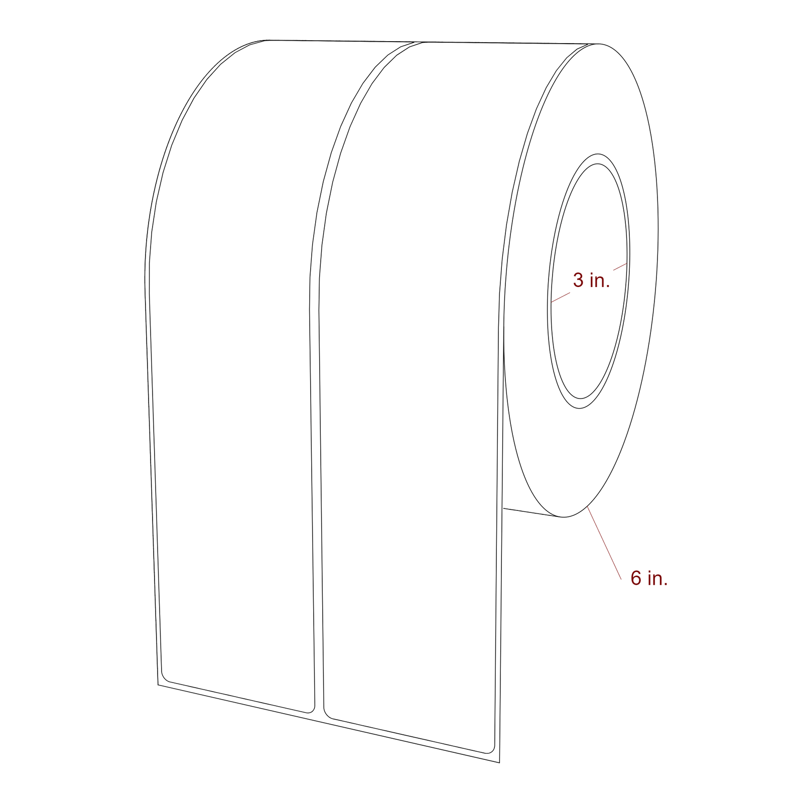 2.25 Inch x 9.75 Inch Rectangle Inkjet Label Roll - 3 Inch Core - 6 Inch Roll OD - 2Up - 3D Perspective