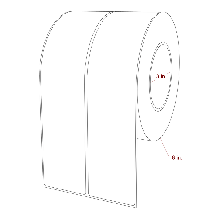 2.25 Inch x 9.75 Inch Rectangle Inkjet Label Roll - 3 Inch Core - 6 Inch Roll OD - 2Up - 3D Perspective