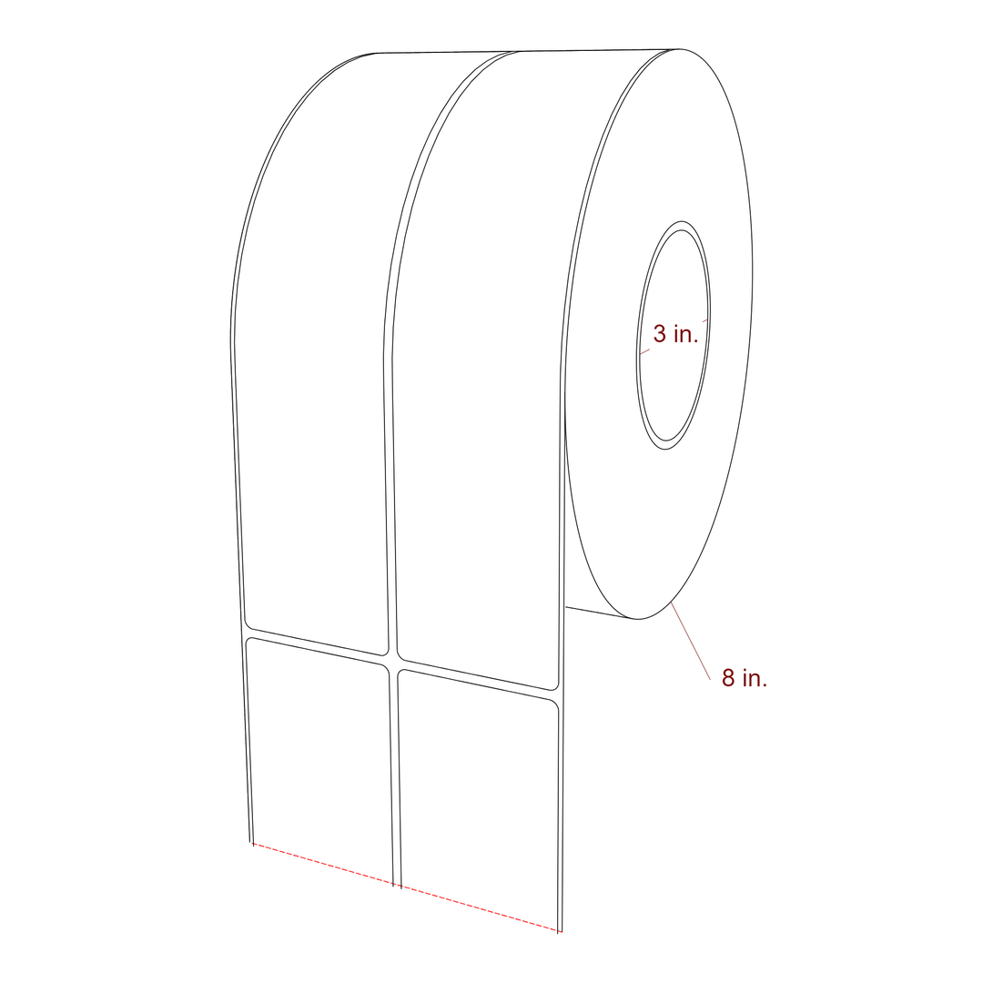 2.25 Inch x 9.75 Inch Rectangle Inkjet Label Roll - 3 Inch Core - 8 Inch Roll OD - 2Up - 3D Perspective